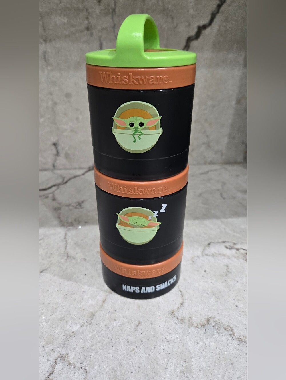 Kids Stackable Snack Container - Black with Green & Orange
